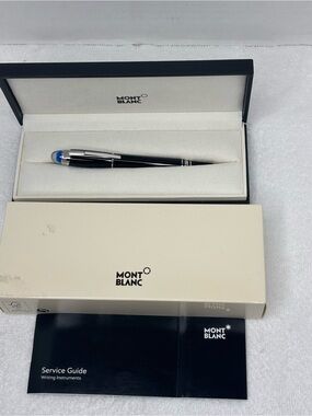 Montblanc Black Pen with Silver Trim and Blue Cap Detail